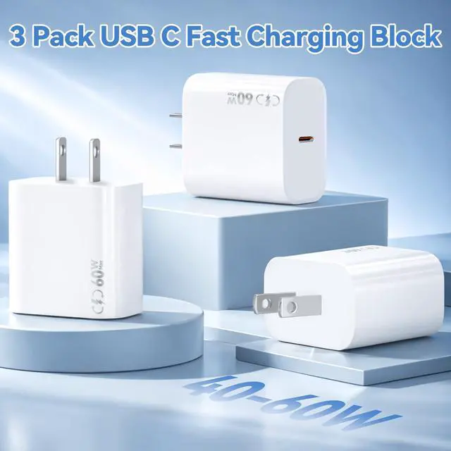 Alt view image 7 of 7 - 40-60W USB C Charger Block for iPhone 17 Fast Charging,3Pack USB Type C Charger Blocks Max Output 60W Fast Charging Compatible with iPhone 17/17 Air/16/15 Pro/ProMax/14/13/12iPad Pro/Air/Mini/AirPods