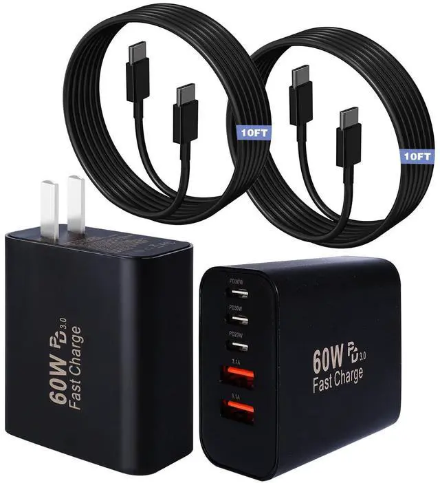 Main image of Fast iPhone 17 16 15 Pro Charger,60W 5Port USB C Phone Charger Fast Charging Block,2Pack Quick Type C Wall Charger 10FT Long USB C Charging Cord for iPhone 17 Pro/17 ProMax/17 Air/16 ProMax/16e/15 Pro