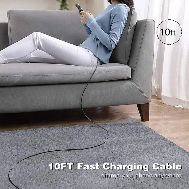 Alt view image 7 of 7 - Fast iPhone 17 16 15 Pro Charger,60W 5Port USB C Phone Charger Fast Charging Block,2Pack Quick Type C Wall Charger 10FT Long USB C Charging Cord for iPhone 17 Pro/17 ProMax/17 Air/16 ProMax/16e/15 Pro