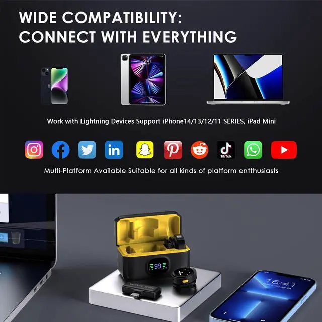 Alt view image 2 of 7 - Wireless Lavalier Microphone for iPhone Vlog, Clip on Lapel Dual Mic System & Lightning Input & 42H, Clip on Lapel Mic for Phone 14/13 iPad YouTube Facebook Live, Video Recording(2*TX+1*RX)