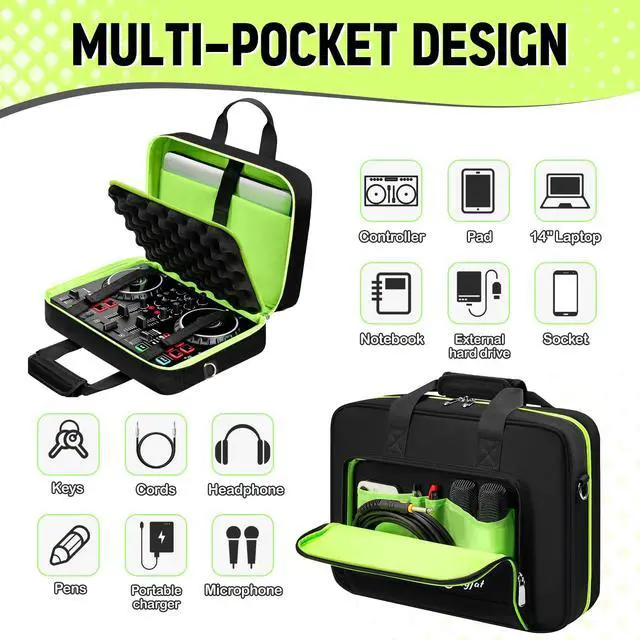 Alt view image 3 of 7 - DJ Controller Case Compatible for Hercules DJControl Inpulse 200 MK2/ 200, Padded DJ Bag with 14" Laptop Pocket, Soft Travel Case Compatible for Numark Party Mix II/Maschine Mikro Mk3/DDJ-200