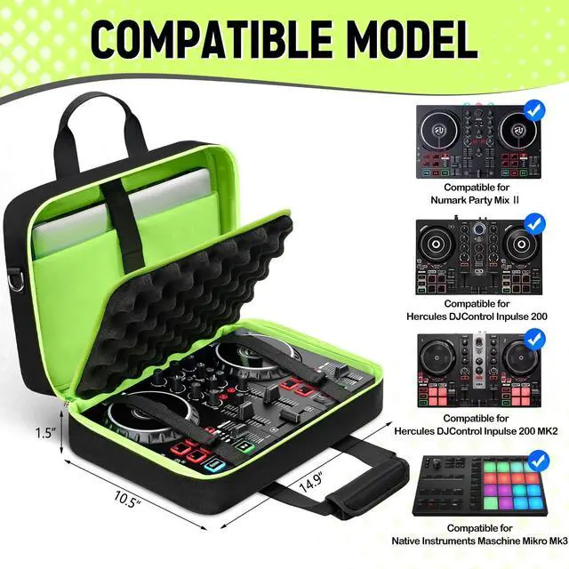 Alt view image 2 of 7 - DJ Controller Case Compatible for Hercules DJControl Inpulse 200 MK2/ 200, Padded DJ Bag with 14" Laptop Pocket, Soft Travel Case Compatible for Numark Party Mix II/Maschine Mikro Mk3/DDJ-200