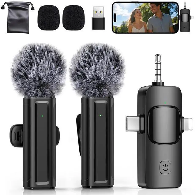 Main image of Wireless Mini Microphone for iPhone, Android, Camera, PC, 4 in 1 Lavalier Mic with 360° Rotatable Clip, Plug and Play Noise Reduction Lapel Mic for Video Recording YouTube TikTok Content Creators