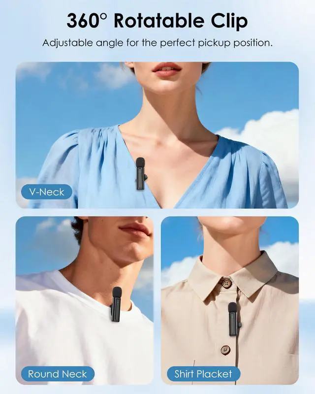 Alt view image 4 of 7 - Wireless Mini Microphone for iPhone, Android, Camera, PC, 4 in 1 Lavalier Mic with 360° Rotatable Clip, Plug and Play Noise Reduction Lapel Mic for Video Recording YouTube TikTok Content Creators