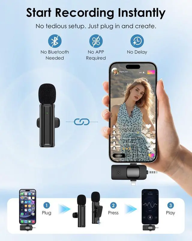 Alt view image 7 of 7 - Wireless Mini Microphone for iPhone, Android, Camera, PC, 4 in 1 Lavalier Mic with 360° Rotatable Clip, Plug and Play Noise Reduction Lapel Mic for Video Recording YouTube TikTok Content Creators