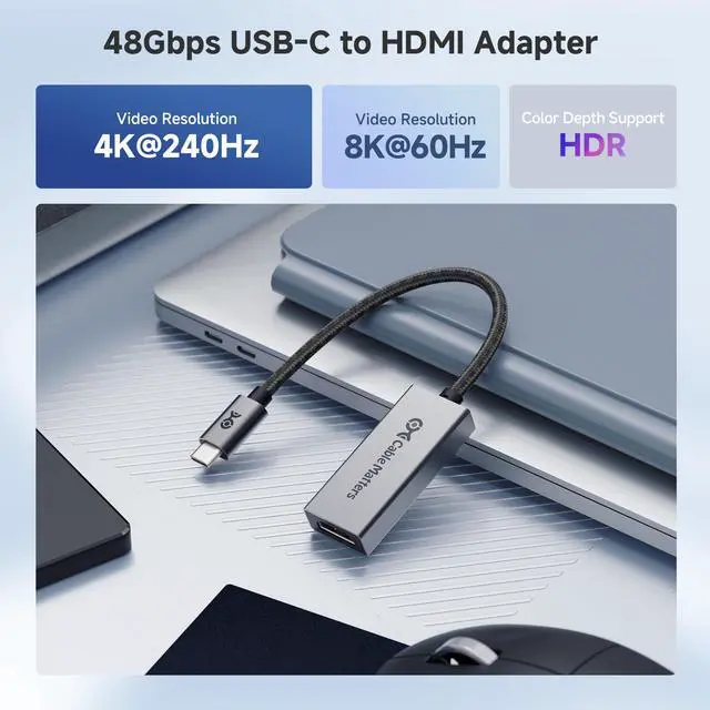 Alt view image 2 of 7 - 48Gbps Unidirectional USB C to HDMI 2.1 Adapter, Supports 8K 60Hz / 4K 240Hz HDR, Thunderbolt 4 to HDMI2.1, HDMI 2.1 to USB C Adapter, Thunderbolt 5 Compatible - up to 4K@60Hz for macOS