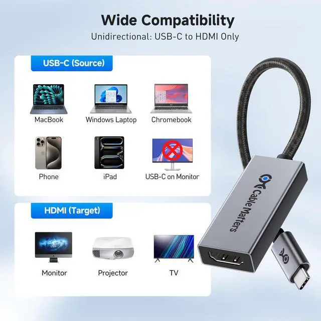 Alt view image 7 of 7 - 48Gbps Unidirectional USB C to HDMI 2.1 Adapter, Supports 8K 60Hz / 4K 240Hz HDR, Thunderbolt 4 to HDMI2.1, HDMI 2.1 to USB C Adapter, Thunderbolt 5 Compatible - up to 4K@60Hz for macOS