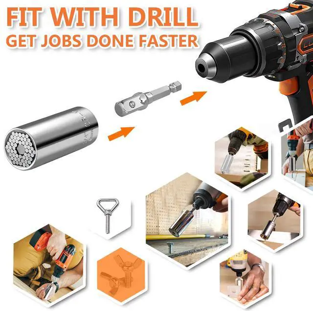 Alt view image 5 of 7 - Universal Socket Wrench Set (11-32mm 7-19mm) Professional Sockets Tools Multi-function Wrench Repair Tool Kit with 3/8 inch Ratchet Wrench & Power Drill Adapter Chrome Vanadium Steel