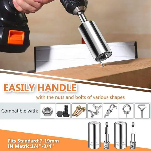 Alt view image 7 of 7 - Universal Socket Wrench Tool Kit 7-19mm Socket Grip Tool Sets with 3/8 Ratchet Wrench Power Drill Adapter Gift for DIY Handyman, Husband, Boyfriend, Dad, Women (Silver)