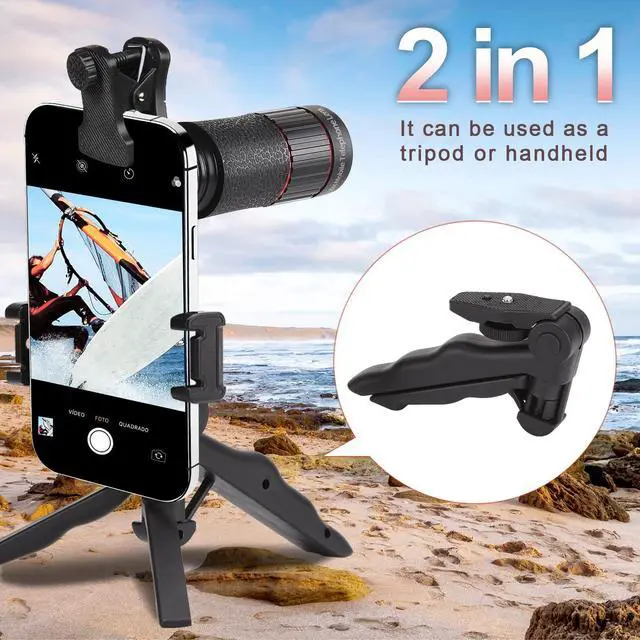 Alt view image 3 of 6 - 32X Telephoto Phone Lens, High Power HD Lens Attachment with Adjustable Tripod & Universal Clip, Compatible with iPhone Android, Ideal for Bird Watching, Concert, Outdoor Photography