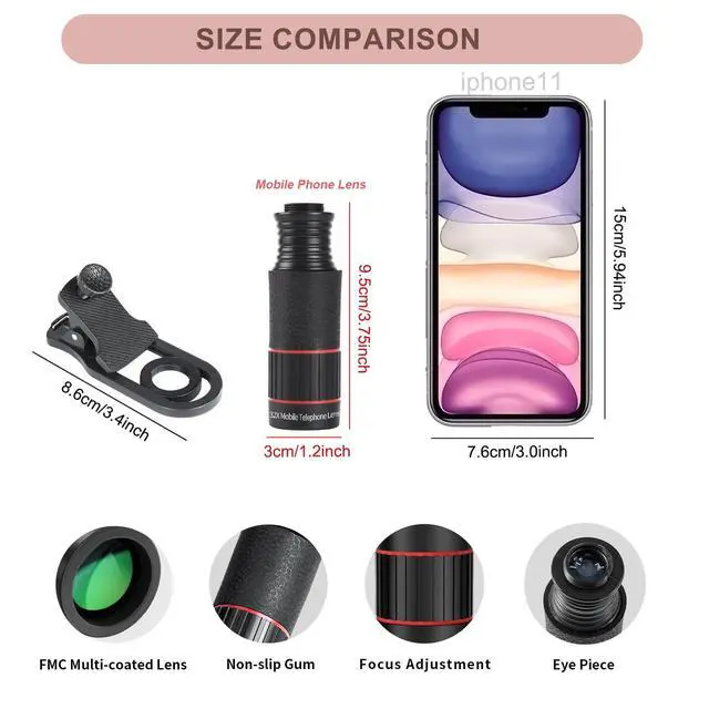 Alt view image 4 of 6 - 32X Telephoto Phone Lens, High Power HD Lens Attachment with Adjustable Tripod & Universal Clip, Compatible with iPhone Android, Ideal for Bird Watching, Concert, Outdoor Photography