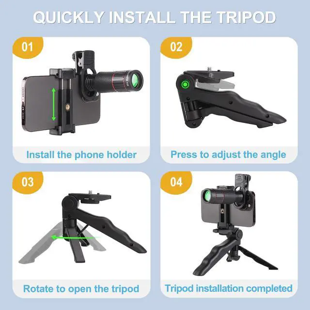 Alt view image 6 of 6 - 32X Telephoto Phone Lens, High Power HD Lens Attachment with Adjustable Tripod & Universal Clip, Compatible with iPhone Android, Ideal for Bird Watching, Concert, Outdoor Photography