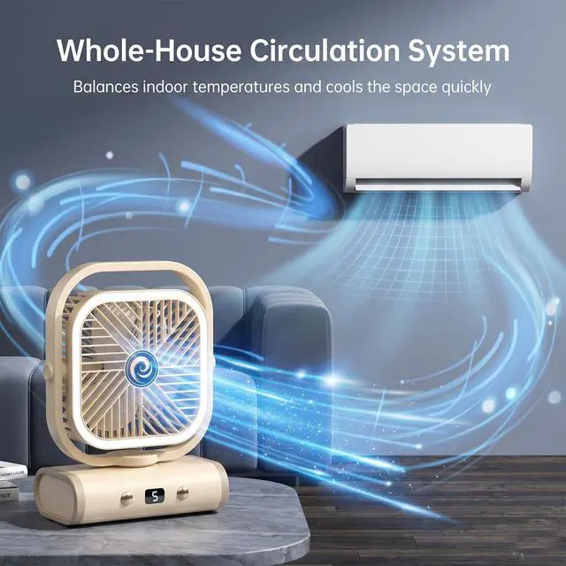 Alt view image 2 of 7 - USB Desk Fan for Bedroom, 5 Speeds Quiet Table Fan with 90° Oscillating, 2400mAh Rechargeable Battery Small Desktop Fan for Home Office Travel,Night Light (White)