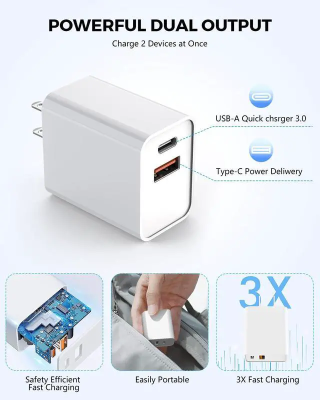 Alt view image 5 of 7 - 3 Pack Apple USB C Wall Charger,20W iPhone 17/16 Dual Port QC + PD 3.0 Power Adapter Double Fast Plug Charging Block for Apple iPhone 17/17 Pro/16/16 Pro/Pro Max/Plus/15/14/13/12/11/XS/XR/iPad,AirPods