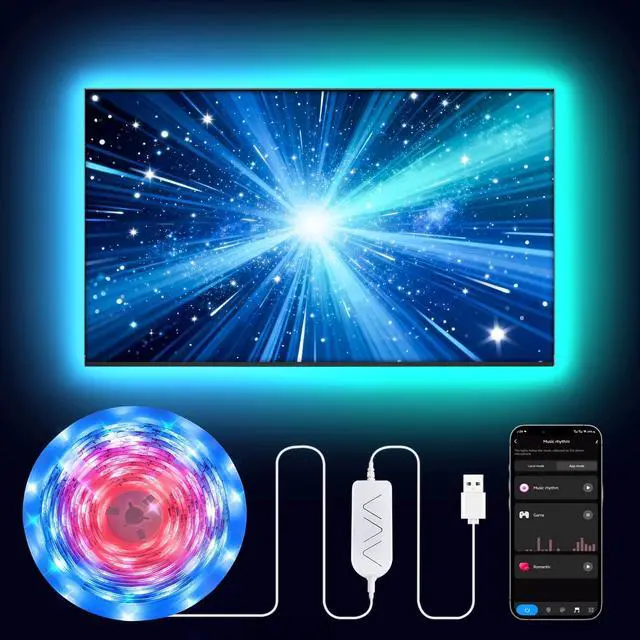 Main image of 16.4ft RGB+IC LED Lights for 50-75 Inch TV, Backlight Strip Behind TV with Music Sync, Bluetooth APP and Voice Control, 44 Scene Modes, for Ambient Mood Lighting, Monitor Game, Bedroom, Living Room