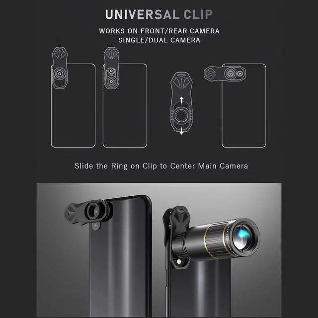 Alt view image 5 of 6 - 4-in-1 Phone Lens Kit External Phone Camera Lens Set with 22X Telephoto Lens 205° Fisheye Lens 4K 0.67X Wide Angle Lens 25X Macro Lens Clip Phone Mini Tripod Replacement for iPhone 15/14/13/12