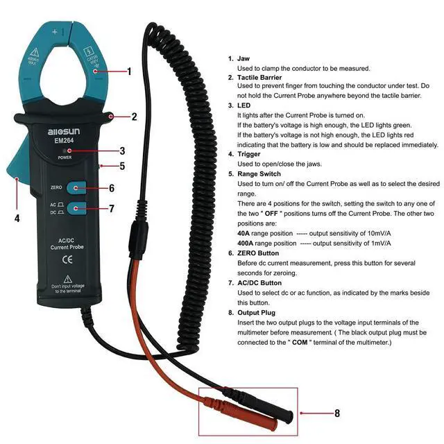 Alt view image 2 of 7 - AC/DC Clamp Meter Multimeter 400A True RMS Current Tester, Hall Effect Sensor, CAT III 600V, Low Battery Indicator, Auto Zero, 1mV/A and 10 mV/A Sensitivity