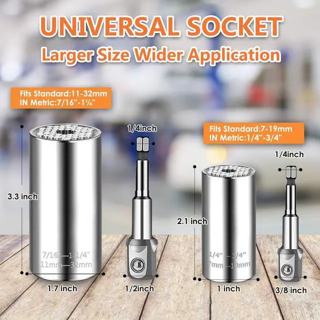 Alt view image 2 of 7 - Universal Socket Wrench Set (11-32mm 7-19mm) Professional Sockets Tools Multi-function Wrench Repair Tool Kit with 3/8 inch Ratchet Wrench & Power Drill Adapter Chrome Vanadium Steel