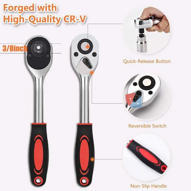 Alt view image 3 of 7 - Universal Socket Wrench Set (11-32mm 7-19mm) Professional Sockets Tools Multi-function Wrench Repair Tool Kit with 3/8 inch Ratchet Wrench & Power Drill Adapter Chrome Vanadium Steel