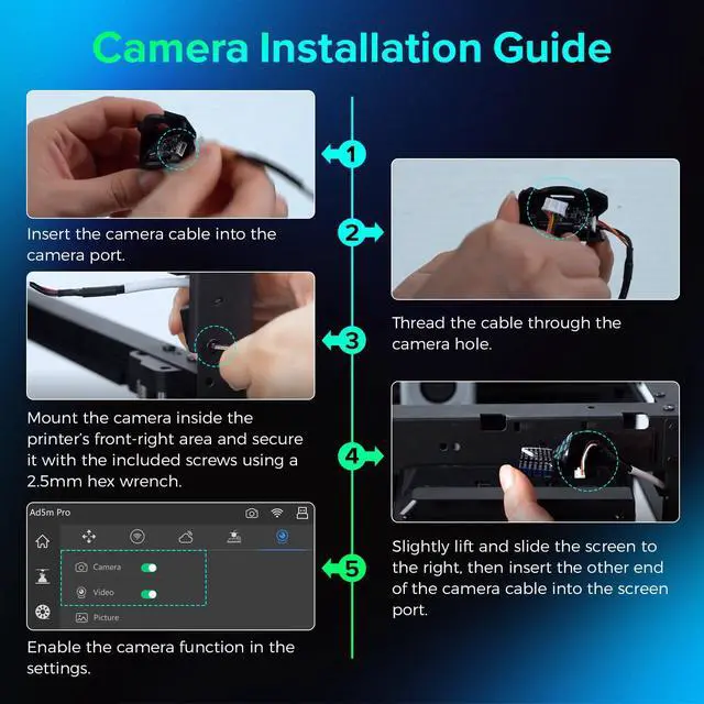 Alt view image 7 of 7 - Camera Kit for Adventurer 5M/Pro/AD5X 3D Printer, Real-time and Remote Monitoring, Compatible with Flash Maker App, 3D Printer Parts for AD5M/AD5M PRO/AD5X