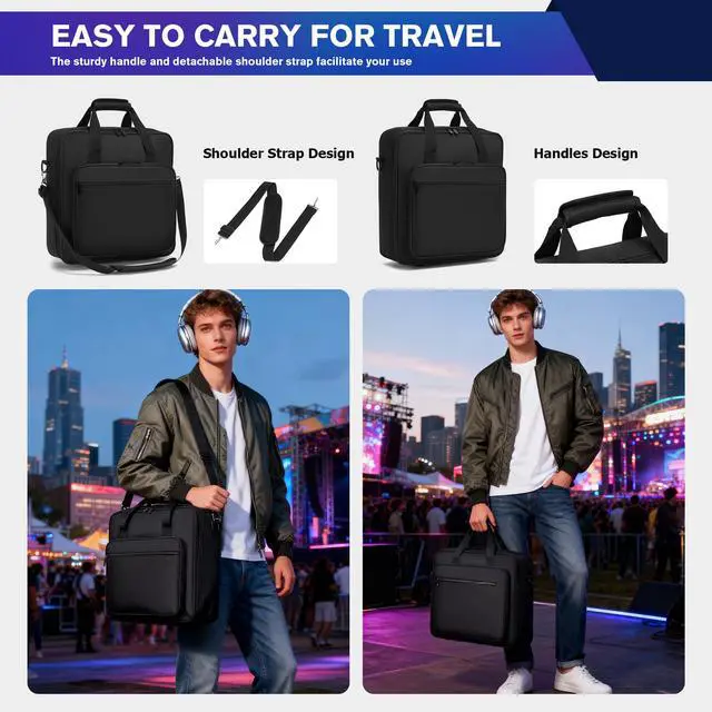 Alt view image 5 of 7 - Padded Nylon Mixer Gig Bag Case, 15.4" x 15" x 5.1", Protector Gear Mixer Gig Bag with Removable Strap, DJ Controller Travel Shoulder Bag For RODECaster Pro II, TC Helicon GOXLR, MG10XU 10
