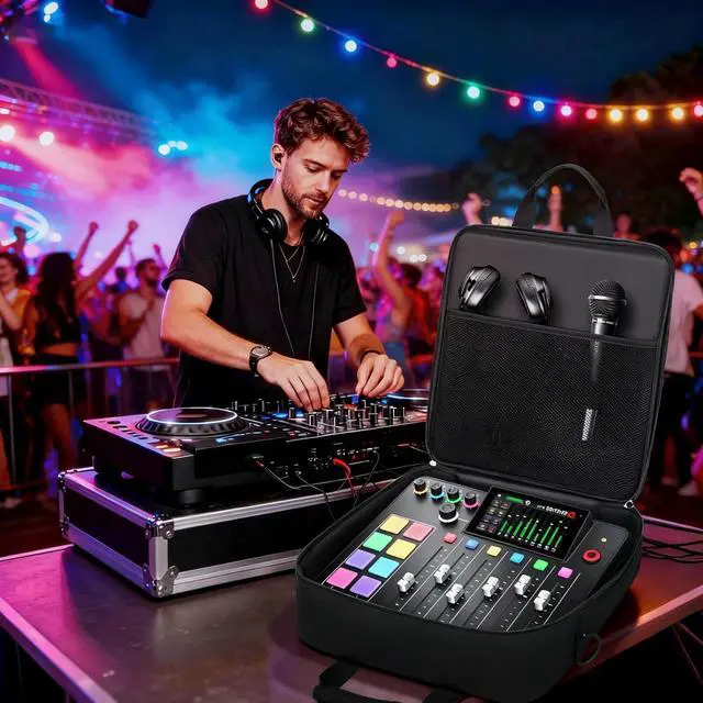 Alt view image 7 of 7 - Padded Nylon Mixer Gig Bag Case, 15.4" x 15" x 5.1", Protector Gear Mixer Gig Bag with Removable Strap, DJ Controller Travel Shoulder Bag For RODECaster Pro II, TC Helicon GOXLR, MG10XU 10