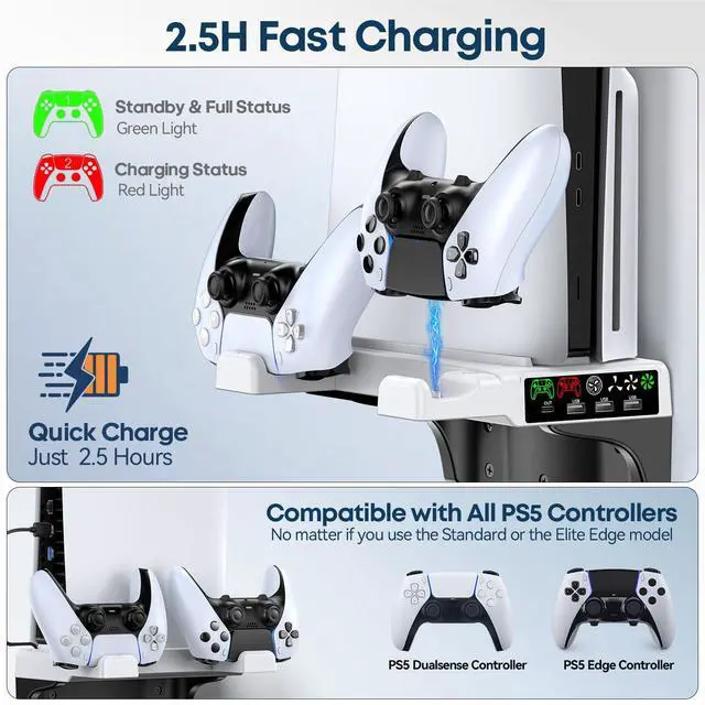 Alt view image 4 of 7 - PS5/Slim/Pro Wall Mount Kit with Cooling Fan & Charging Station, PS5 Shelf Floating Mount for All PlayStation 5/Slim/Pro Disc & Digital Console, PS 5 Wall Bracket Behind TV, PS Five Pro Accessories