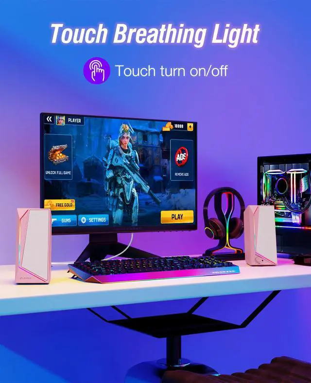 Alt view image 2 of 6 - Computer Speakers, USB/USB-C Powered PC Speakers with Loud Stereo Sound, Headphone-in for Desktop, Laptop, Monitor (USB-C to USB Adapter Included) (Pink)