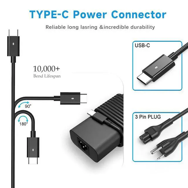 Alt view image 5 of 7 - 100W USB-C Laptop Charger Compatible with Dell Precision 5680 3580 3581 Latitude 5340 7640 7340 5440 5540 9440 Inspiron 14Plus 7440 XPS13 13Plus 15Plus 7430 7420 7430 5431 7425 7620 2-in-1