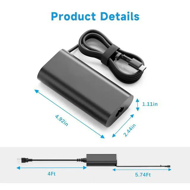 Alt view image 3 of 7 - 100W USB-C Laptop Charger Compatible with Dell Precision 5680 3580 3581 Latitude 5340 7640 7340 5440 5540 9440 Inspiron 14Plus 7440 XPS13 13Plus 15Plus 7430 7420 7430 5431 7425 7620 2-in-1