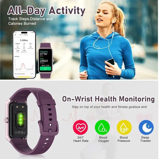 Alt view image 3 of 7 - Fitness Tracker with Step Counter/Calories/Stopwatch, Activity Tracker, Health Tracker with Heart Rate Monitor, Sleep Tracker,1.47 Touch Color Screen, Pedometer Watch for Women Men