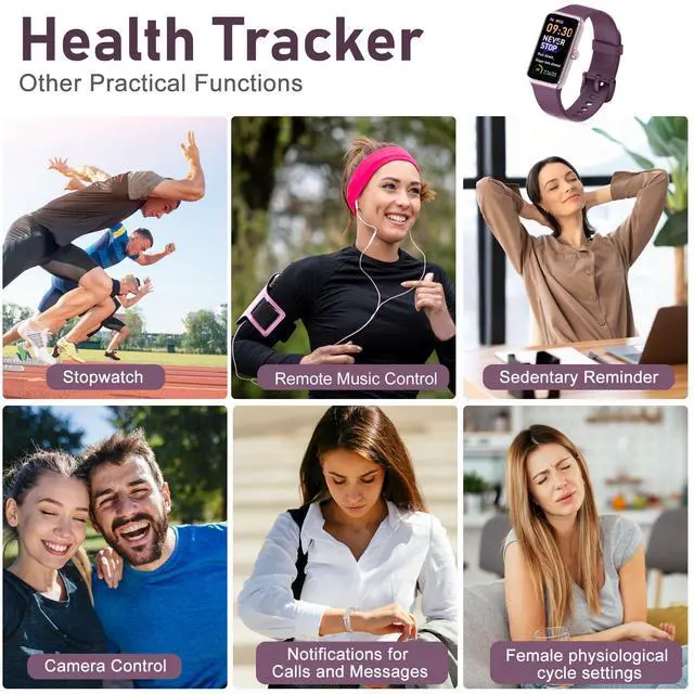 Alt view image 6 of 7 - Fitness Tracker with Step Counter/Calories/Stopwatch, Activity Tracker, Health Tracker with Heart Rate Monitor, Sleep Tracker,1.47 Touch Color Screen, Pedometer Watch for Women Men