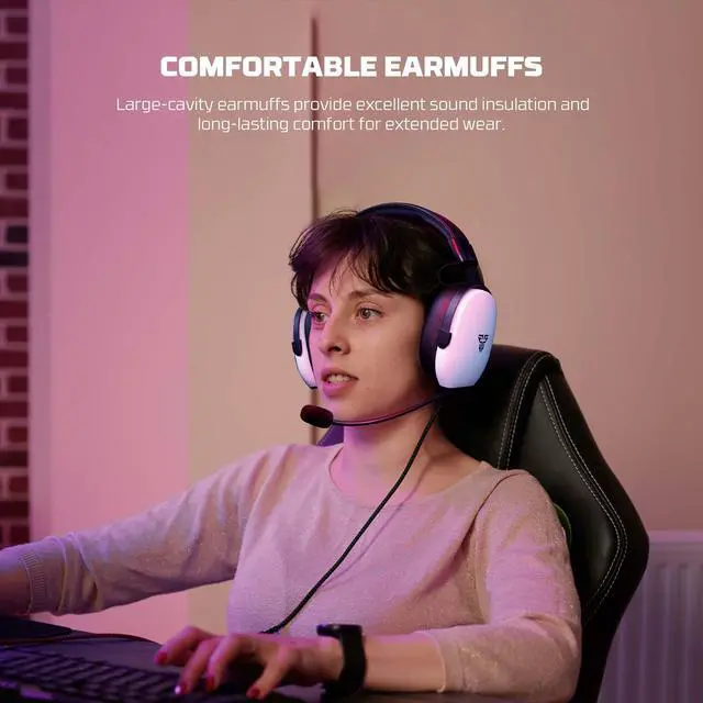 Alt view image 7 of 7 - Gaming Headset with 7.1 Virtual Surround Sound, Noise Cancelling Microphone, 40mm Drivers, USB Connection, in-Line Audio Control, Compatible with PC, PS4, PS5, Mac, Switch (White)