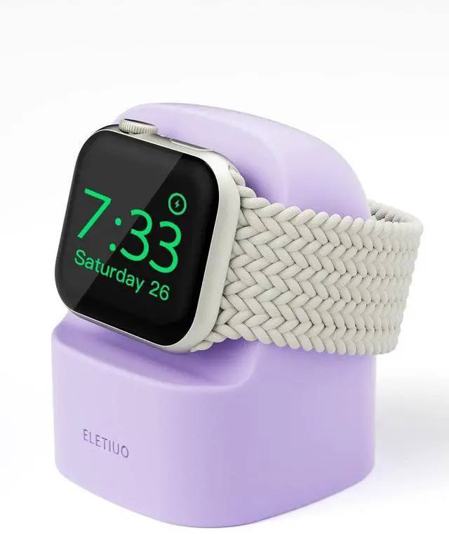 Main image of Charger Stand Compatible with Apple Watch Series 49/46/45/44/42/41/40/38mm iWatch Ultra2/Ultra/10/9/8/SE2/7/6/SE/5/4/3/2/1,Silicone Charging Dock Compatible with Night Stand Mode,Purple