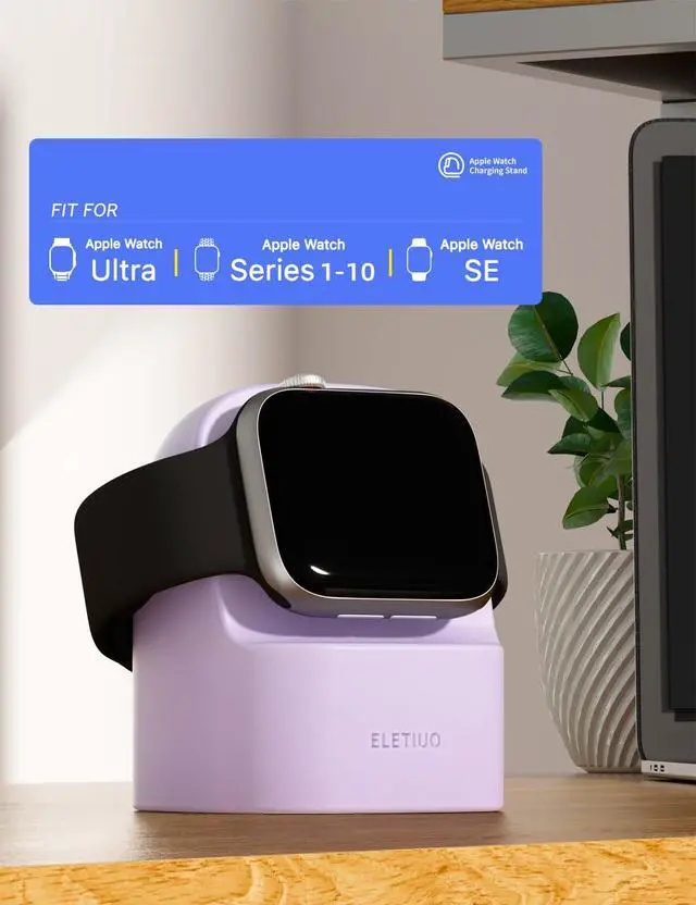 Alt view image 4 of 7 - Charger Stand Compatible with Apple Watch Series 49/46/45/44/42/41/40/38mm iWatch Ultra2/Ultra/10/9/8/SE2/7/6/SE/5/4/3/2/1,Silicone Charging Dock Compatible with Night Stand Mode,Purple