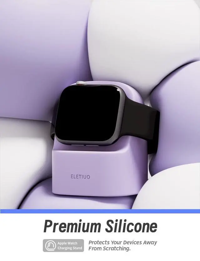 Alt view image 6 of 7 - Charger Stand Compatible with Apple Watch Series 49/46/45/44/42/41/40/38mm iWatch Ultra2/Ultra/10/9/8/SE2/7/6/SE/5/4/3/2/1,Silicone Charging Dock Compatible with Night Stand Mode,Purple