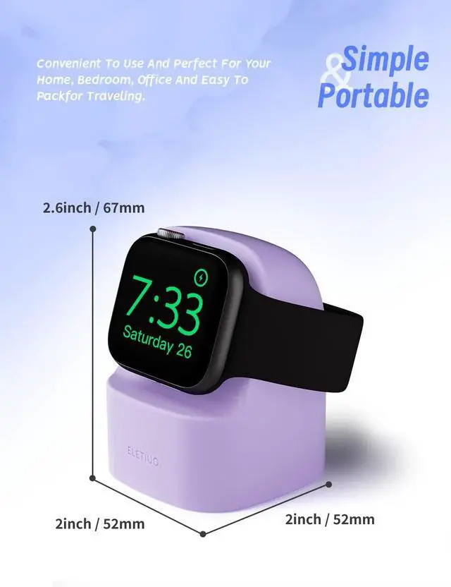 Alt view image 5 of 7 - Charger Stand Compatible with Apple Watch Series 49/46/45/44/42/41/40/38mm iWatch Ultra2/Ultra/10/9/8/SE2/7/6/SE/5/4/3/2/1,Silicone Charging Dock Compatible with Night Stand Mode,Purple
