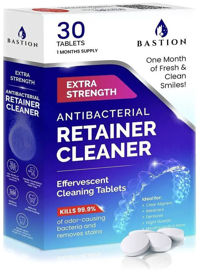 Main image of Cleaner & Denture Cleanser - 30 Effervescent Tablets - 1 Month Supply - Removes Stains, Discoloration, Odors, & Plaque - Clear Aligners, Mouth & Night Guard, All Dental/Oral Appliances