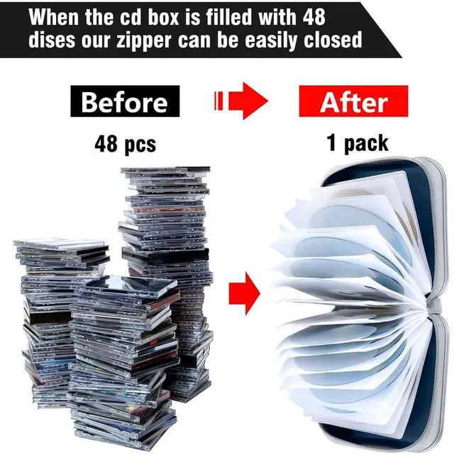 Alt view image 4 of 6 - CD Case Holders - Hard Plastic 48 Capacity CD/DVD Disc Cases Storage Binder for Car, Home, Office, Travel (Dark Blue)
