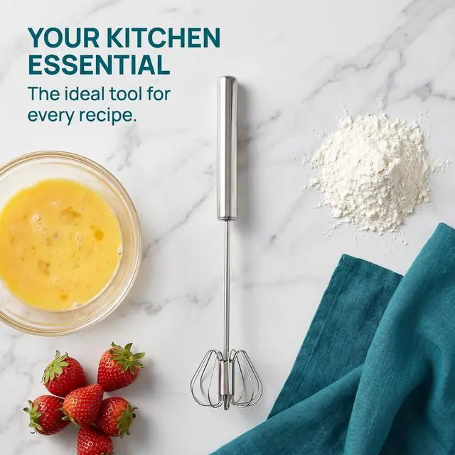 Alt view image 4 of 7 - Semi-Automatic Whisk,Stainless Steel Egg Whisk,Premium Stainless Steel Mixer for Kitchen Cooking,ldeal Egg Beater All Purpose Stirrer (10 inch)