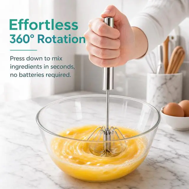 Alt view image 6 of 7 - Semi-Automatic Whisk,Stainless Steel Egg Whisk,Premium Stainless Steel Mixer for Kitchen Cooking,ldeal Egg Beater All Purpose Stirrer (10 inch)