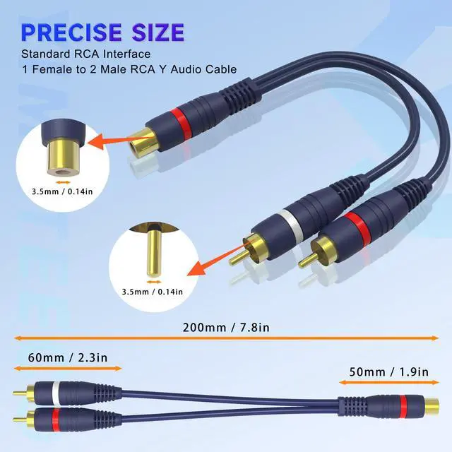 Alt view image 2 of 6 - RCA Splitter 1 Female to 2 Male, 2 Pack RCA Y Splitter Audio Video Cable Cinch Y Adapter Extension Cable for Subwoofer, Speaker, Amplifiers, Home Theater(15cm R-CA Y Cable)