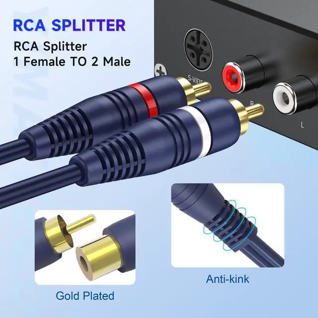 Alt view image 3 of 6 - RCA Splitter 1 Female to 2 Male, 2 Pack RCA Y Splitter Audio Video Cable Cinch Y Adapter Extension Cable for Subwoofer, Speaker, Amplifiers, Home Theater(15cm R-CA Y Cable)