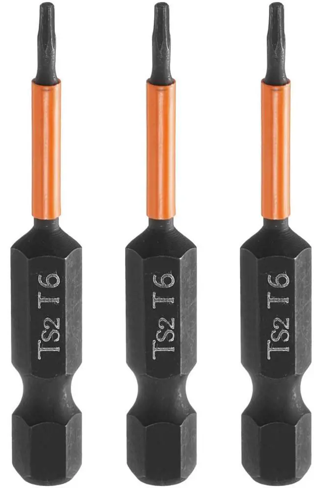 Main image of 3pcs T6 Torx Head Screwdriver Bit 2" (50mm) Long 1/4" Hex Shank Magnetic No Hole Tamper Proof 6 Point Star Screw Driver Drill Bits Phosphate S2 Steel Industrial Power Tools
