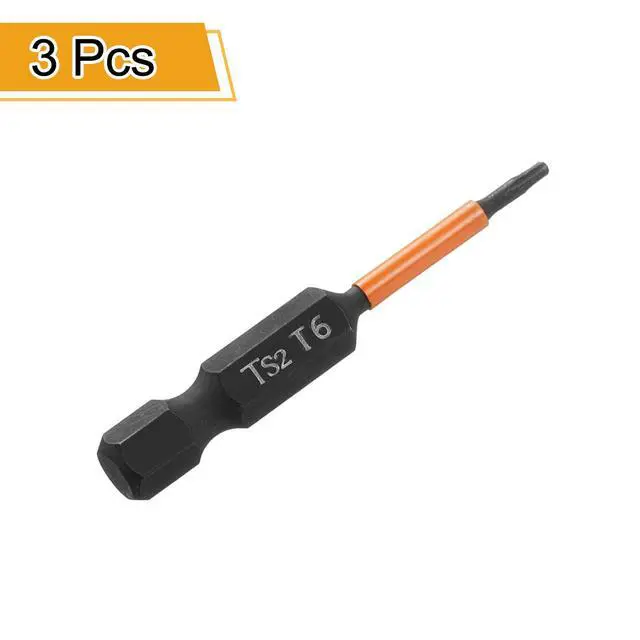 Alt view image 3 of 7 - 3pcs T6 Torx Head Screwdriver Bit 2" (50mm) Long 1/4" Hex Shank Magnetic No Hole Tamper Proof 6 Point Star Screw Driver Drill Bits Phosphate S2 Steel Industrial Power Tools