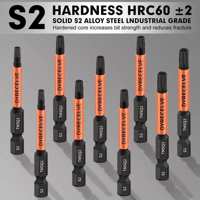 Alt view image 3 of 7 - 10-Pack 8 Point Torx Star & Double Square Bit Set - Premium S2 Alloy Steel with Magnetic Heads & Hex Shank, 8 Point Star Bit for Trailer (Sizes #1, #2, #3), by DYRECELVE
