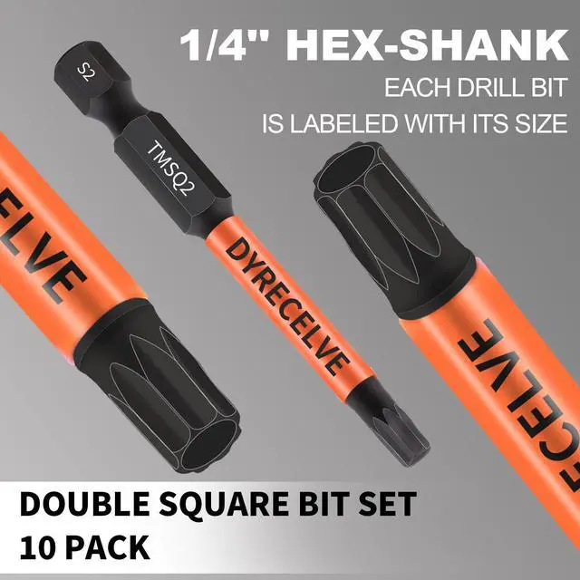 Alt view image 5 of 7 - 10-Pack 8 Point Torx Star & Double Square Bit Set - Premium S2 Alloy Steel with Magnetic Heads & Hex Shank, 8 Point Star Bit for Trailer (Sizes #1, #2, #3), by DYRECELVE