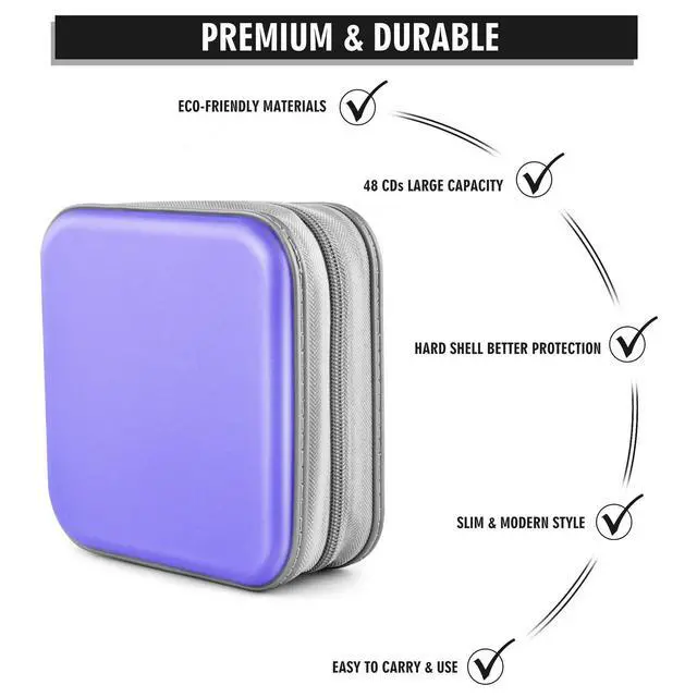 Alt view image 3 of 6 - CD Case, DVD Case Wallet Holder Binder 48 Capacity CD/DVD Cases Storage Holder Binder Organizer Wallet Book for Car Home Travel (Light Purple)