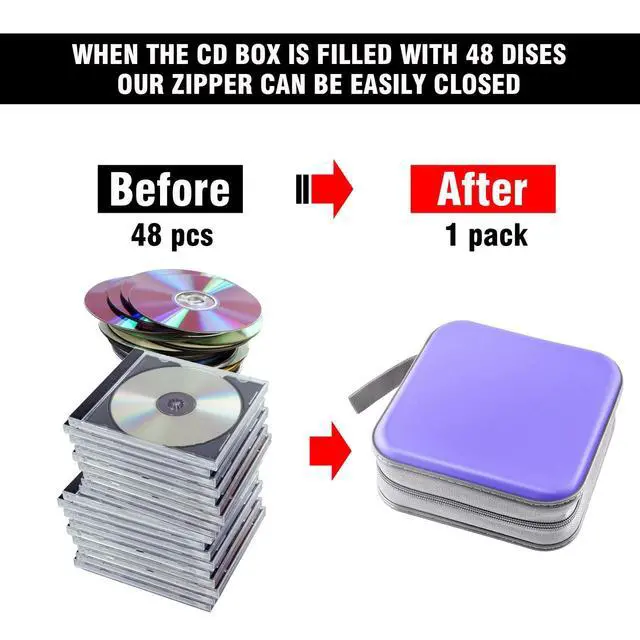 Alt view image 4 of 6 - CD Case, DVD Case Wallet Holder Binder 48 Capacity CD/DVD Cases Storage Holder Binder Organizer Wallet Book for Car Home Travel (Light Purple)