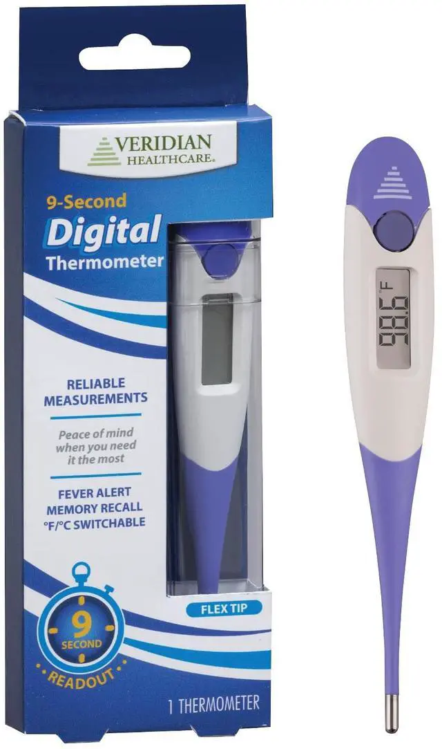 Main image of Thermometer | 9-Second Readout | F C Temperature Modes| Flexible Tip | Hygienic Water-Resistant Easy Cleaning | Storage Case + Instructions Included